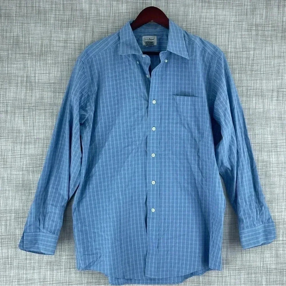LL Bean Mens Size 15.5 Long Sleeve Button Down Shirt blue 2278 - Picture 1 of 7